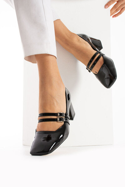 ALANCE Pantofi Mary Jane de damă, din piele neagră, cu spatele închis, cu toc...