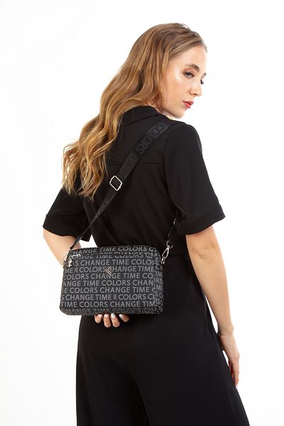 Newish Black Patterned Fabric - Cross Shoulder Bag