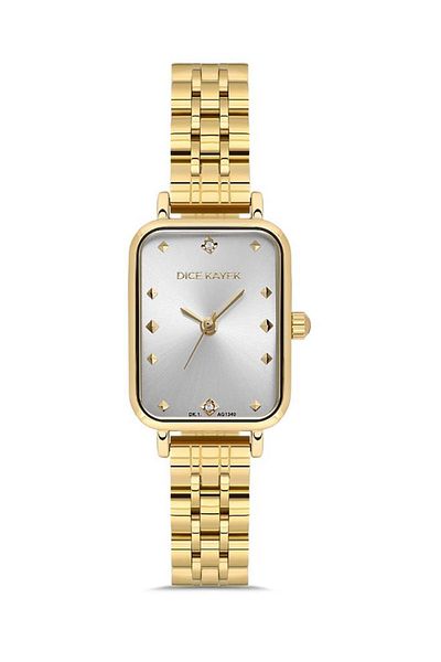 Dice Kayek Dk.1.Ag1340.05 - Stone Detailed Minimal Design Rectangular Case Gold Color Women's Sleeve with Steel Cord