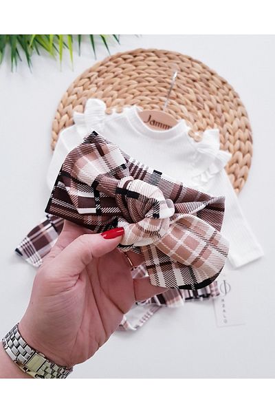 Jammybaby Plaid Print Shoulder Ruffled 100% Cotton Camisole Dress and Bandana Set for Baby Girl
