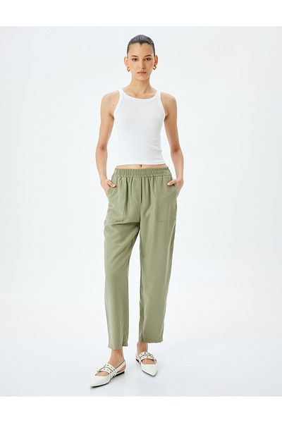 Koton Viscose Trousers with Elastic Waist Pockets