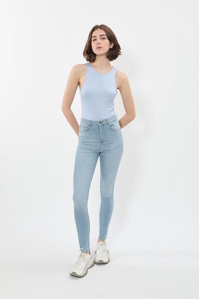 Bluewhite Pantaloni de damă cu talie înaltă din lycra albastru deschis skinny fit