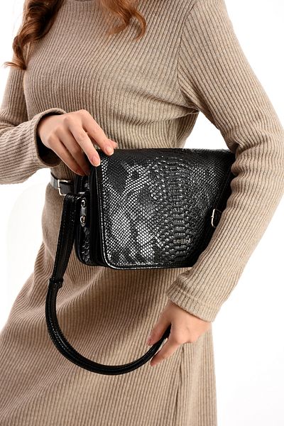 Sellini Geantă de damă Snake Black Messenger Crossbody cu buzunare multiple 027