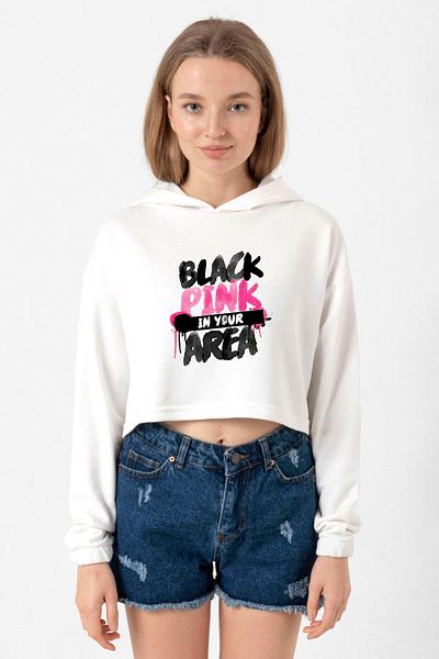 Tshirthane Ecru Women's Crop Hoodie - Black Pink in Your Area