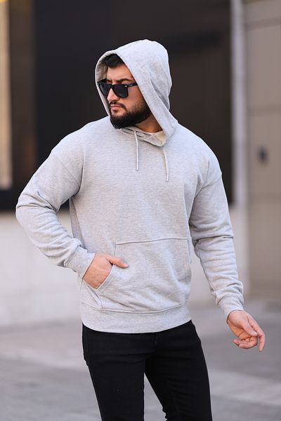 Dr Dnm Remix Ανδρικό φούτερ με κουκούλα σε γκρι Slim Fit Basic Fleece