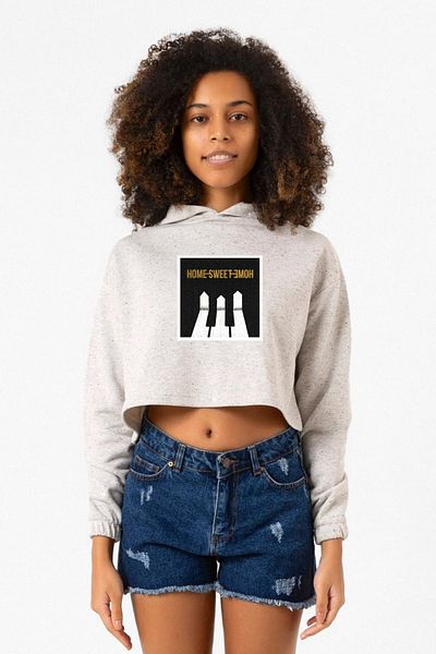 Tshirthane G-Dragon Home Sweet Home White Gray Women's Crop Hoodie