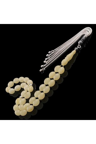 TESBİHCİBABA Ice Amber- White Tiger Fringed Tassel Drop Amber Prayer Beads