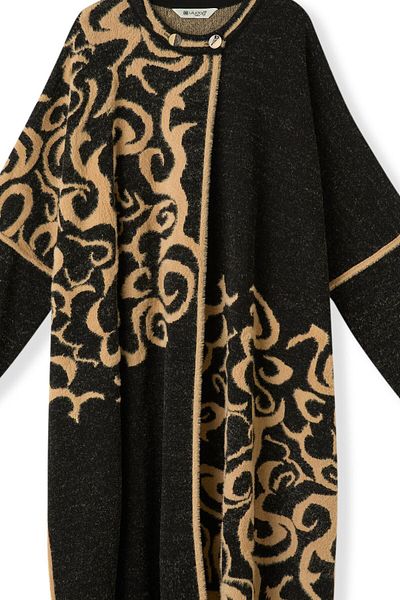Uludağ Triko Women's Black Mink Textured Long Shuttle Poncho
