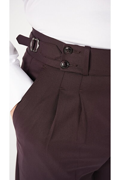 LONATOLİA Erkek Regular Fit Yüksek Bel Piliseli Tokalı Kumaş Pantolon-Bordo