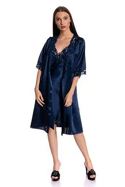 Espuar Satin 2-Piece Low-Cut Back Tulle Nightgown Dressing Gown Set