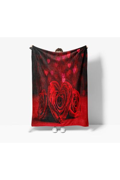 Erays Home Red Rose Pattern Printed Fleece Blanket Tv Blanket