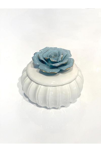 Kosova White Blue Round Porcelain Box 11cm