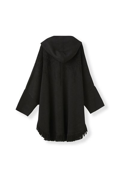 Uludağ Triko Women's Black Embossed Floral Poncho