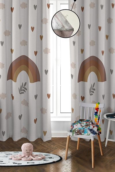 Doruklar Home Collection Digital Printing Washable Rainbow Pattern 2 Wings Baby and Children's Room Background Curtain