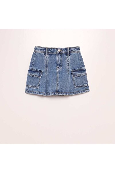 KIABI تنورة جينز مطوية باللون الأزرق