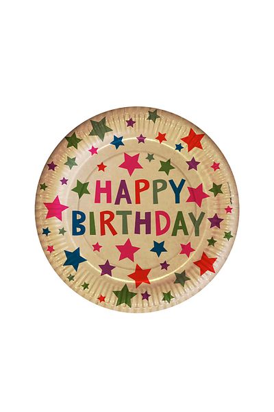 kidspartim Happy Birthday Printed Kraft Stars Cardboard Plate Glasses 8 Pcs