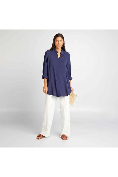 KIABI قميص طويل فضفاض باللون الأزرق