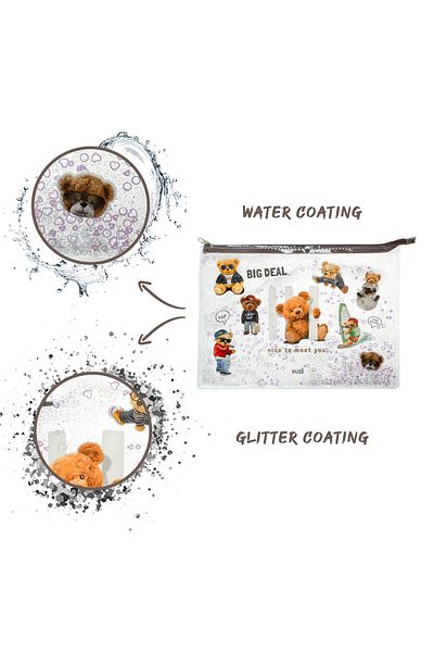 VUKİ Clear A4 File - Bear Glitter and Water, Zippered