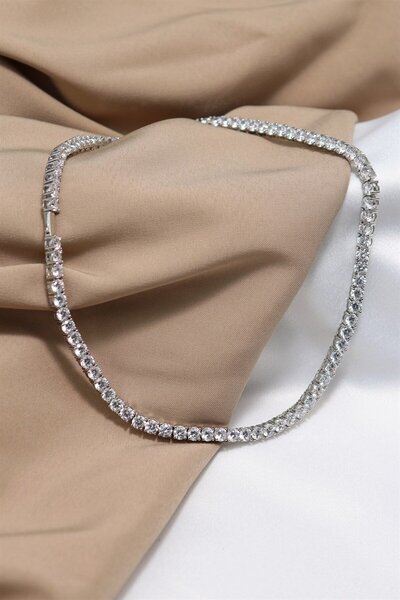 Vitastyle GÜMÜŞ RENK ZİRKON TAŞLI SU YOLU CHOKER KOLYE