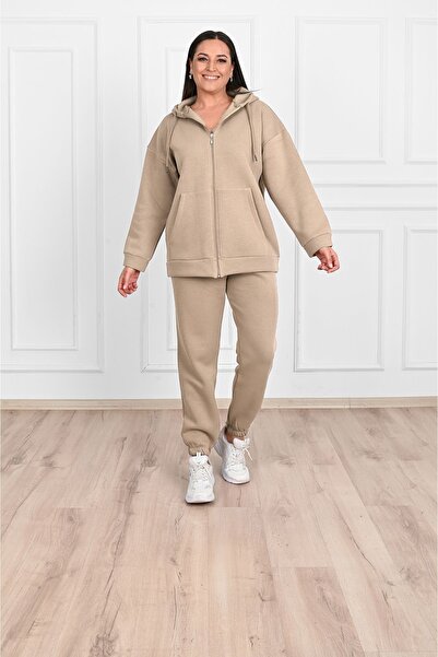 FEEL STYLE Γυναικείο κοστούμι 3 νημάτων ροζ ροζ διπλό μεγάλο μέγεθος FS