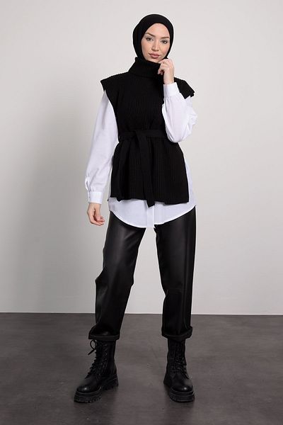 Tesettür Diyarı Turtleneck Belt Detailed Hijab Sweater
