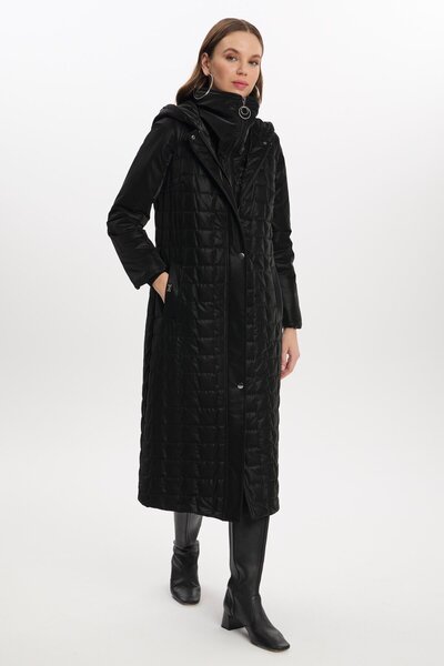 Zühre Τριπλό καπιτονέ μαύρο παλτό με κουκούλα 13692