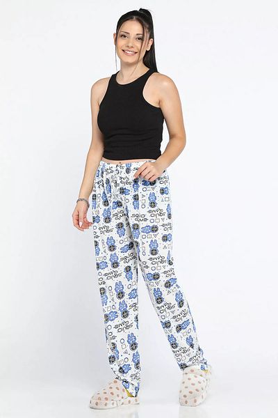 GÜLSELİ Pantaloni de pijama cu model pentru femei albastre cu talie elastică