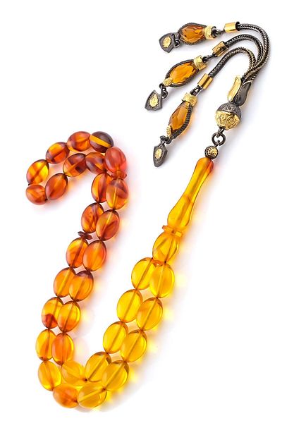 TESBİHCİBABA Yellow Red Straining Amber Rosary from Tasbihcibaba Workshop