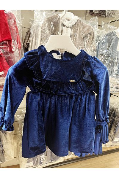 Babydola فستان مخملي للفتيات الصغيرات باللون الأزرق الداكن بتصميم مخصص عالي الجودة