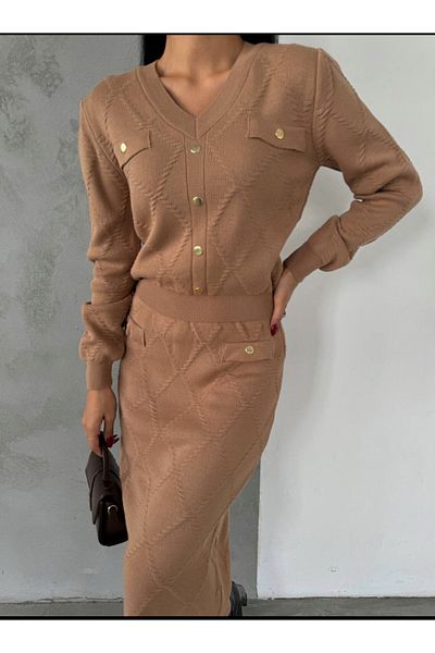 ABBA Knitwear Patterned Double Skirt Top Set