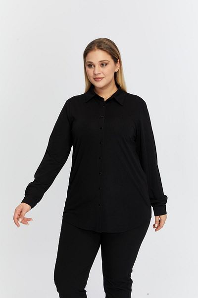 RMG Plus Size Draped Knitted Modal Yarn Shirt Black