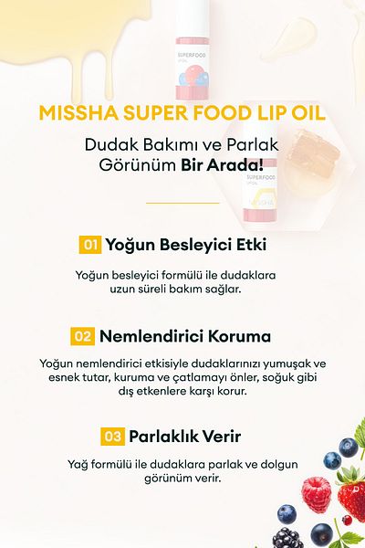 Missha Super Food Lip Oil Honey - Moisturizing and Nourishing Lips Lip Care Oil with Honey Extract