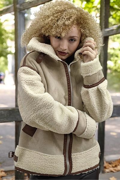 yagmurberen Suede Leather Zra Coat Jacket with Leather Detail Inside Complete Fur Belt Accessory