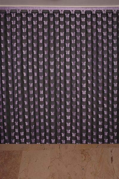 AKÇA TEKSTİL Butterfly Model Lila Double Color Rope Curtain Ready Buttons Stitched Rope Curtain 300*280cm