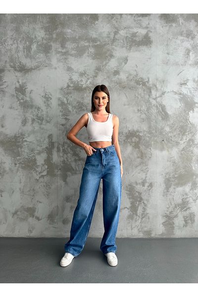 Linarose Women's Gray Loose Fitting Wide Leg Casual Boyfriend Baggy Jean Trousers