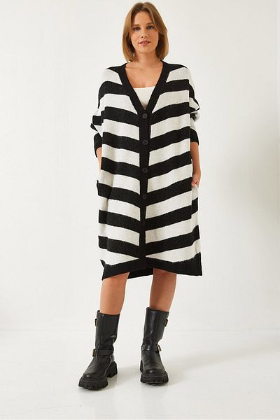 Bianco Lucci Women's Striped Long Cardigan 241049 60261148