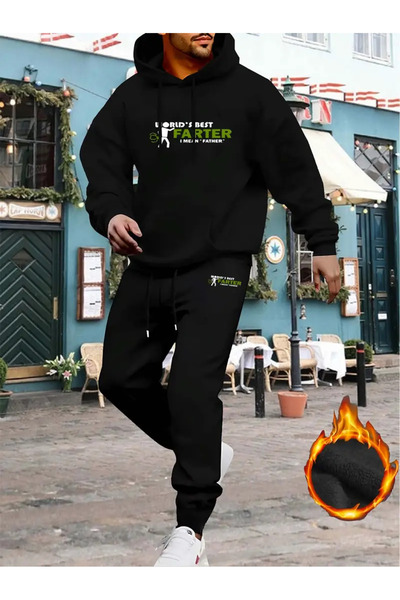 Aqweem Set fleece pentru bărbați - Hanorac cu glugă și pantaloni de trening X...