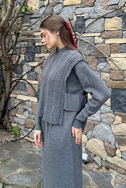 Ceylan Otantik Antrasit Süveterli Triko Takım