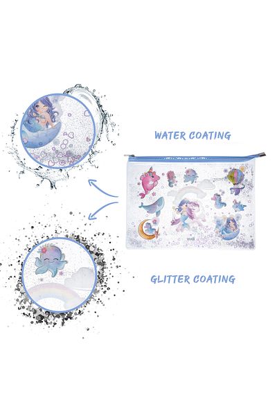 VUKİ Mermaid Glitter and Water Zipper Transparent A4 File