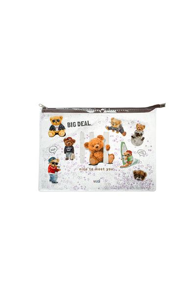 VUKİ Clear A4 File - Bear Glitter and Water, Zippered