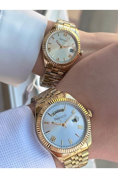 Ferrucci Steel Band Combination Watch with Lover's Dial and Calendar - Cft.13029C02