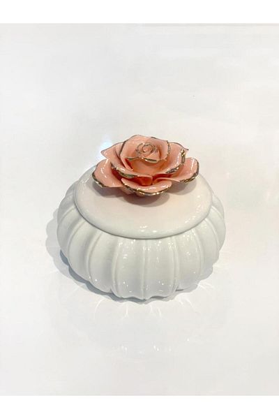 Kosova White Salmon Round Porcelain Box 11cm
