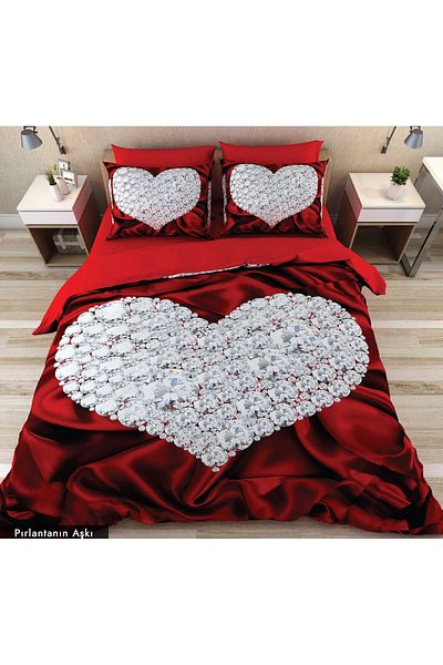 Evimemoda طقم غطاء لحاف مزدوج ثلاثي الأبعاد مطبوع رقميًا من Heart Diamond رمز: Love of Diamond