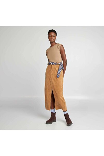 KIABI تنورة طويلة من قماش مخملي باللون البيج