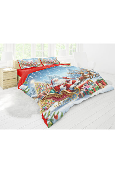 Erays Home Yılbaşı & Merry Christmas Noel Baba 3d Dijital Baskılı Çift Kişilik Nevresim Takımı