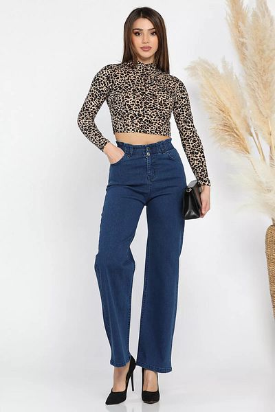 GÜLSELİ Navy Blue Double Button Detailed Wide Leg Lycra Women's Jeans