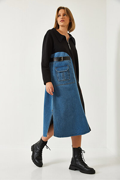 Bianco Lucci Dámské Džínové detaily Dlouhé šaty 8130 60261134