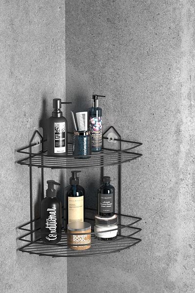 Tekno-tel TEKNOTEL BATH - Organizer 2 Tier Adhesive Μαύρο Σετ σαπουνιού και σαμπουάν ST002