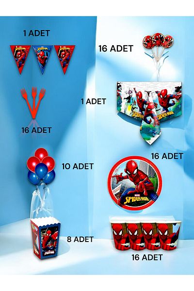 VibeHome 16 Person Spiderman Themed Luxury Set - Birthday Party and Fun Events