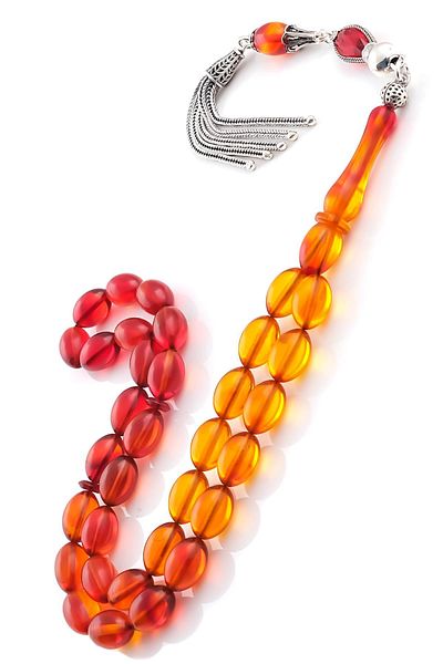 TESBİHCİBABA Red Colored Straining Amber Rosary from Tasbihcibaba Workshop